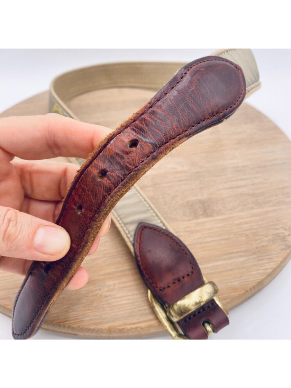 Vintage Masters Golf Belt Womens 32 Brown Full Grain Leather Nylon Brass Buckle - Picture 4 of 12